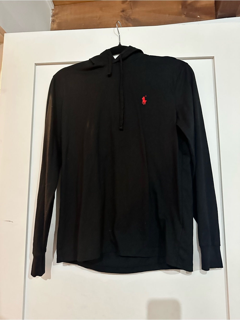 Polo by Ralph Lauren Black Hooded Long-Sleeve Shirt with Red Pony Logo